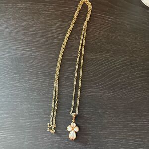 Goldtone Avon reversible cross necklace long chain vintage antique